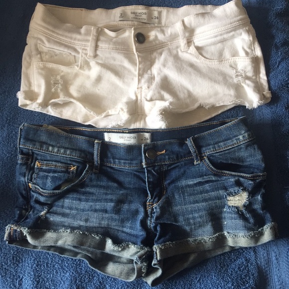 Gilly Hicks Pants - Pair of Gilly Hicks Distressed White/Denim Shorts